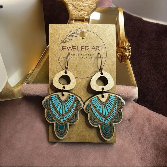 Jewelry - JeweledArt Art Deco Earrings Handmade Painted Wood Earrings